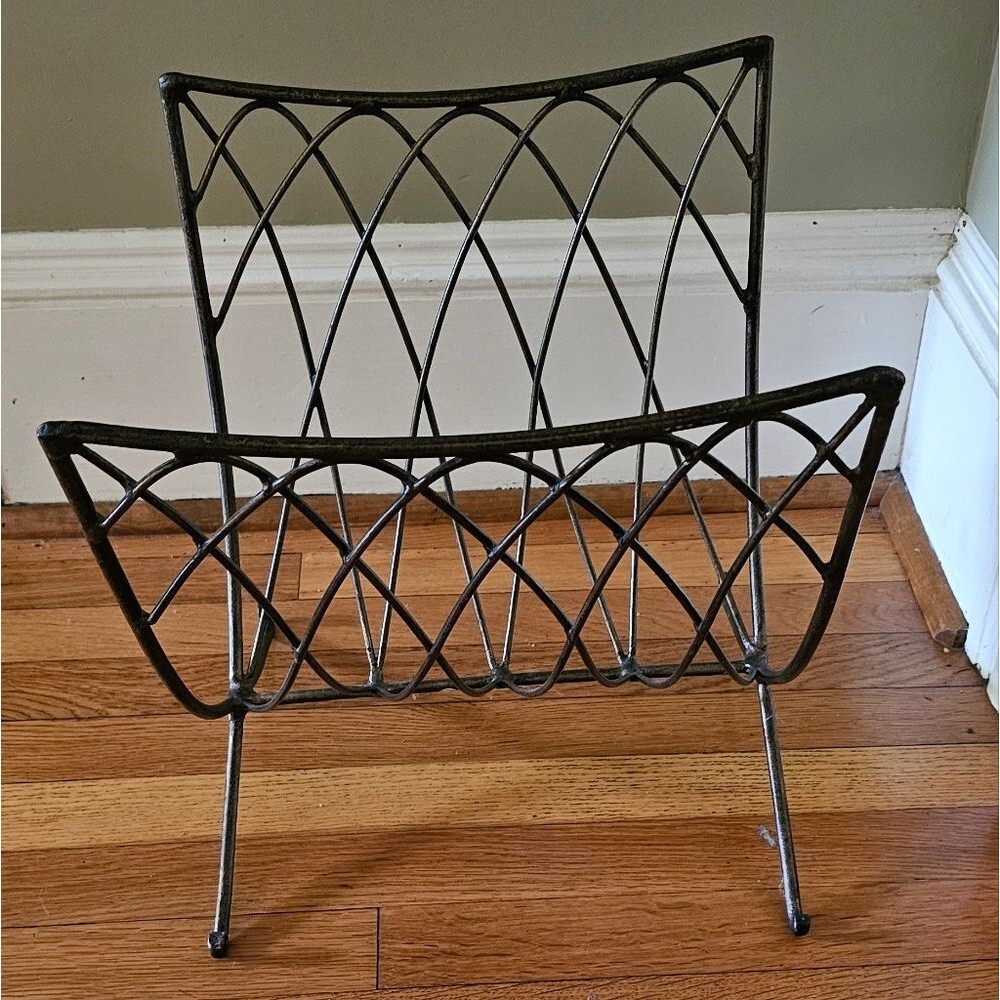 Vintage Mid-Century Modern Wrought Iron Magazine Rack